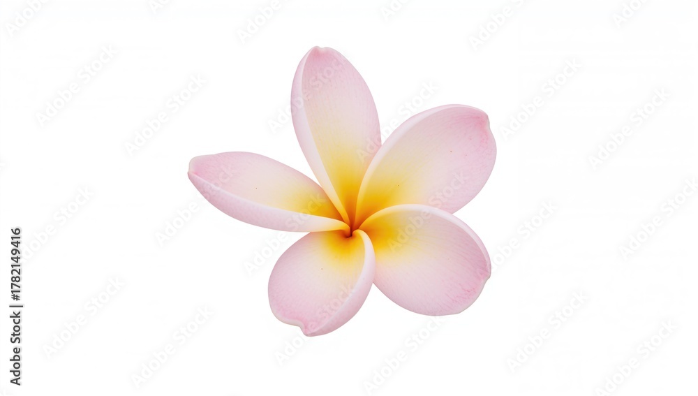 Naklejka premium Frangipani flower isolated against a white backdrop, suitable for editorial use