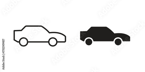 Car icon in filled, thin line, stroke style for website and apps