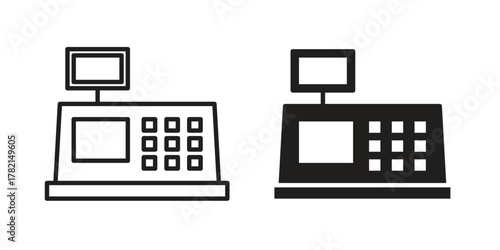 Cash register icon in filled, thin line, stroke style for website and apps