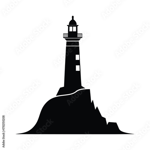 Silhouette of a lighthouse on a rocky cliff beacon