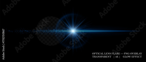 Luminous lens flare with sparkling dust, realistic light diffusion, and soft transparency. Perfect for cinematic overlays, lighting accents, and creative visuals.