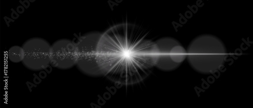 Optical flare with bright light core, smooth transparency, and subtle glowing particles. Perfect for overlays, cinematic visuals, and modern light compositions.