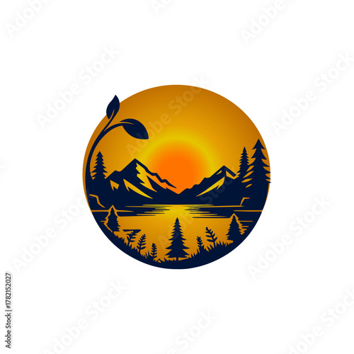 Mountain, Tree And Brids silhouette Vector | Minimalist & Trendy Mountain