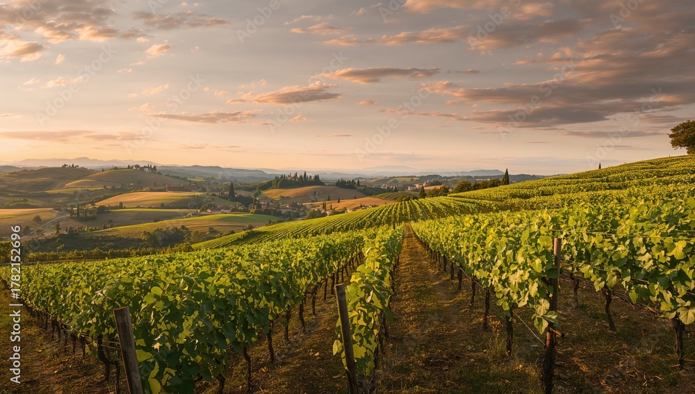Fototapeta premium Landscape in the Marche region featuring rolling hills and farmland, showcasing seasonal change