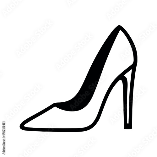 Single High Heel Shoe in Black Isolated on White Background