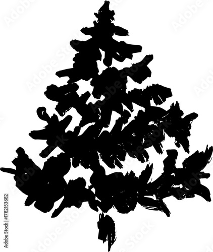 Real Hand Drawn Illustration Grunge Watercolor Spruce.