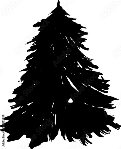 Real Hand Drawn Illustration Grunge Watercolor Spruce.