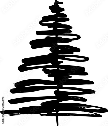 Real Hand Drawn Illustration Grunge Watercolor Spruce.