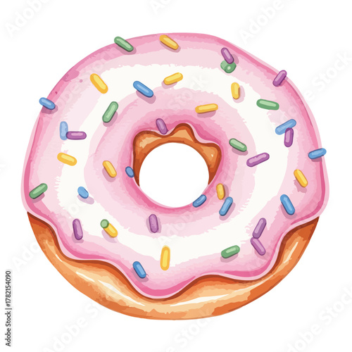 Vector Illustration of Donut with Pink Glaze and Sprinkles in Modern Sweet Style