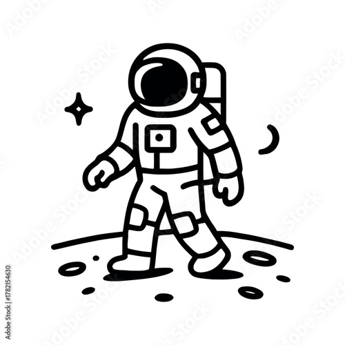 Astronaut Walking on Lunar Surface With Star and Crescent Moon in Space