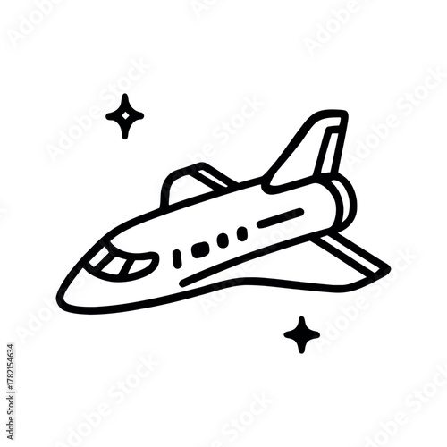 Stylized Space Shuttle with Stars in Black and White Outline