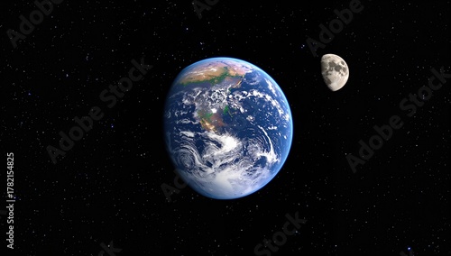 Fototapeta Naklejka Na Ścianę i Meble -  Earth and moon visual, exploring celestial relationships, Earth Day