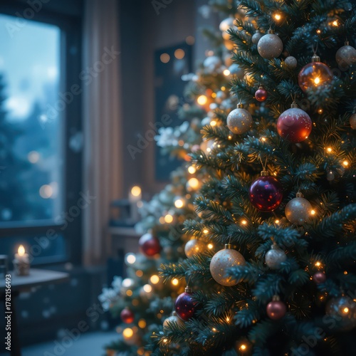 Golden christmas ornament ball with glitter sparkle texture in elegant festive studio