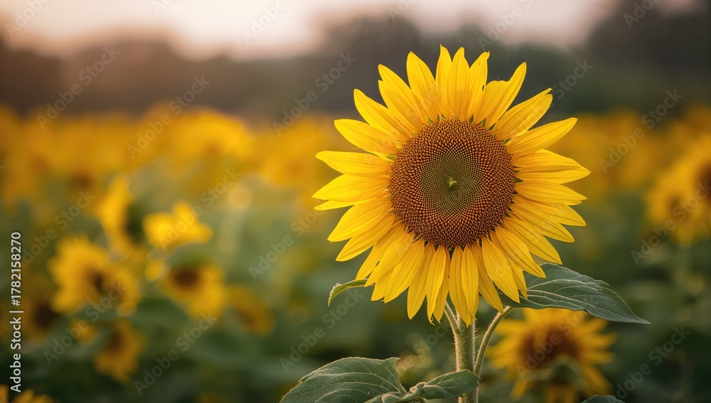 Fototapeta premium The sunflower is a tall annual plant with a large bloom, showcasing vibrant colors and natural beauty, seasonal change
