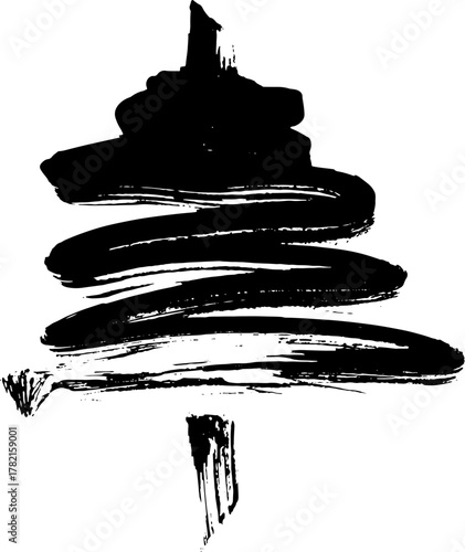 Real Hand Drawn Illustration Grunge Watercolor Spruce.