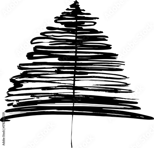 Real Hand Drawn Illustration Grunge Watercolor Spruce.