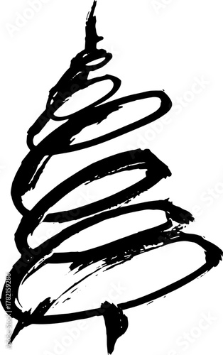 Real Hand Drawn Illustration Grunge Watercolor Spruce.