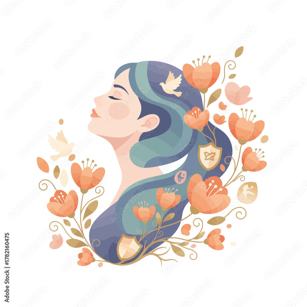 Fototapeta premium Woman Surrounded by Blooming Orange Flowers Symbolizing Healing and Empowerment