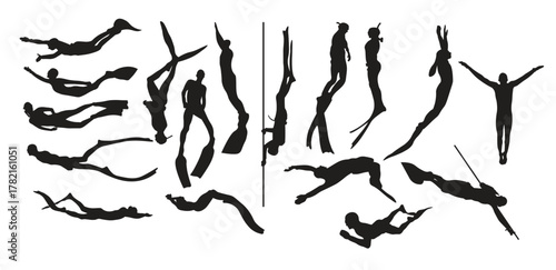 diver silhouette vector illustration set