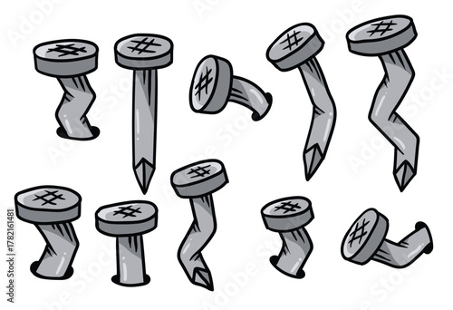 hand drawing steel nails vector