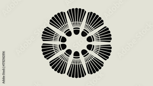 Dynamic badminton shuttlecock circle creates a visually striking pattern perfect for sports brands, fitness campaigns, and energetic designs