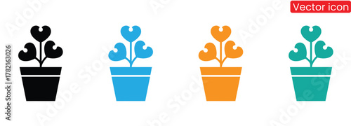 Captivating collection of potted plant icons in multiple vibrant hues, ideal for expressing growth, nature, and fresh concepts in your designs.