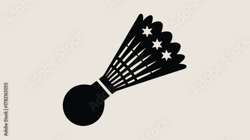 Sleek badminton shuttlecock with stars for a modern sports brand, promoting active lifestyles and athletic excellence with minimalist charm