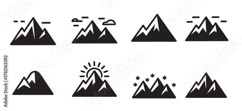  collection of diverse silhouette mountain icons for outdoor