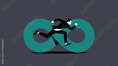 Dynamic business leader running successfully through continuous improvement cycles and workflows for agile development and innovation management