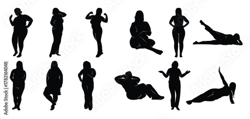 fat women silhouettes vector 