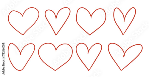 red hand drawing hearts vector illustration