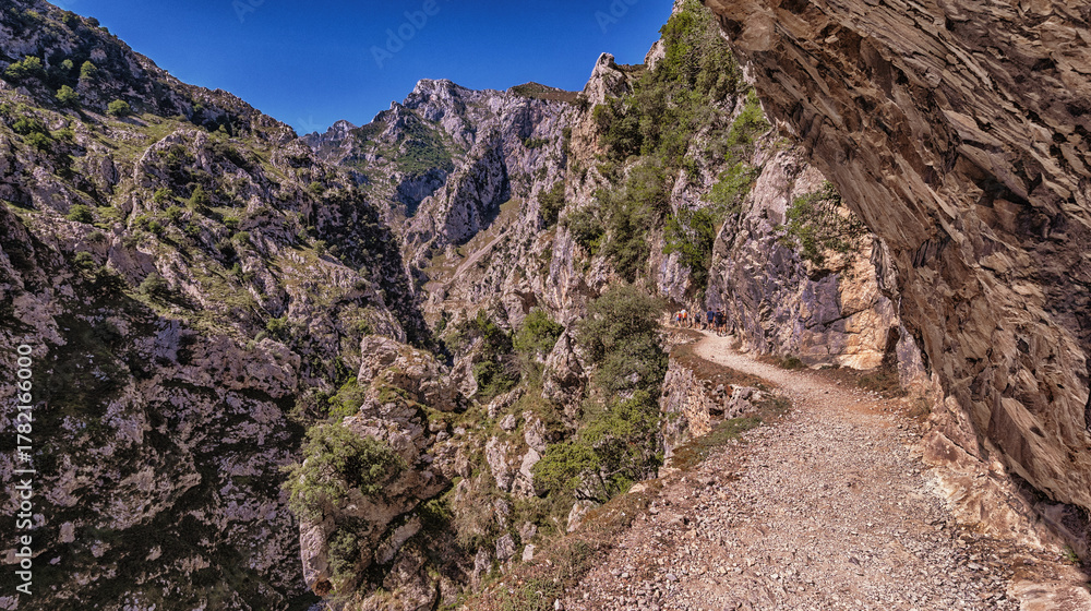 Obraz premium Ruta del Cares, Cares Trail Trekking Path, Picos de Europa National Park, Biosphere Reserve, Cantabrian Mountains, Castile and León-Asturias, Spain, Europe