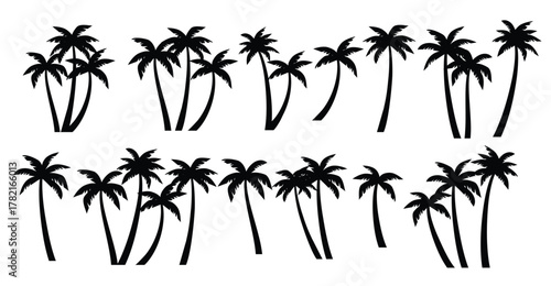 Palm trees silhouettes set. Palm trees isolated on white background.