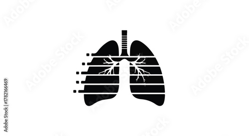 Stylized illustration of human lungs with a dynamic, abstract motion effect on one side.