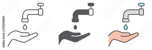 Islamic wudu icon, arabic and prayer, hand wash sign, vector graphics, a linear pattern on a white background editable stroke