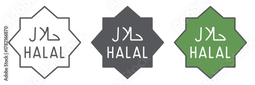 Halal icon, text and islam, arabic approved sign, vector graphics, a linear pattern on a white background editable stroke