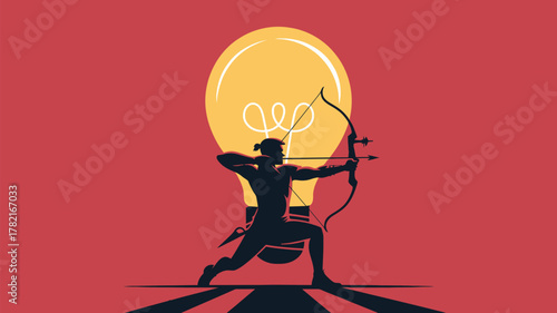 Sharp focus on innovation, drive your business goals, and achieve success with a clear vision like this archer with the bright idea