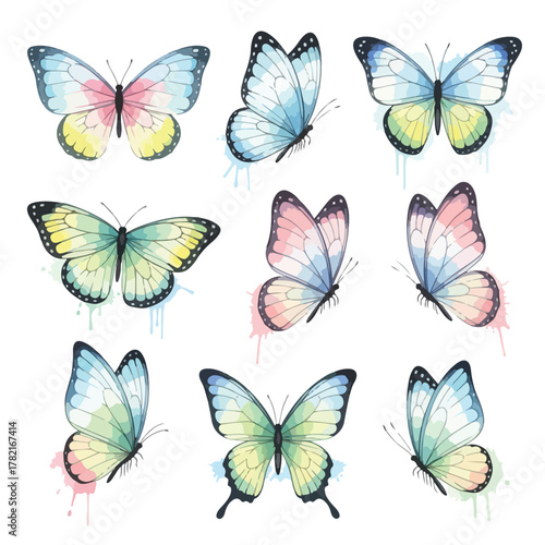 Vector Illustration of Colorful Butterfly Pattern in Modern Organic Style with Gradient Pastel Colors for Decorative and Fashion Design