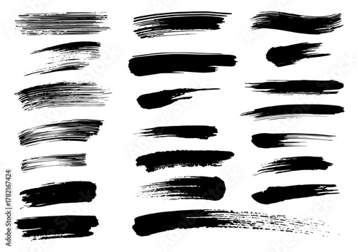 ブラシ1手描き風ブラックブラシストロークのベクターセット