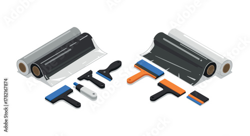 Isometric film rolls and tools for vinyl wrapping and tinting