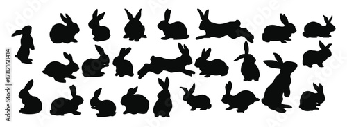 set of rabbits and bunnies silhouettes pieces