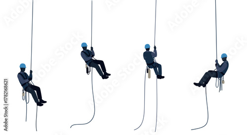 Workers abseiling safety gear and techniques for vertical descent