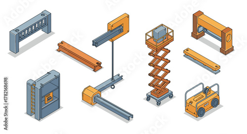 Isometric construction equipment and machinery set