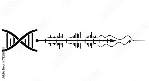 Abstract representation of DNA data transforming into a wave signal