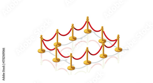 Elegant red rope barrier ensemble on white background