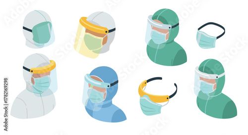 Isometric medical protective gear helmets, face shields, masks, and headbands