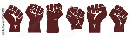 Set of silhouettes of a hand clenched into a fist
