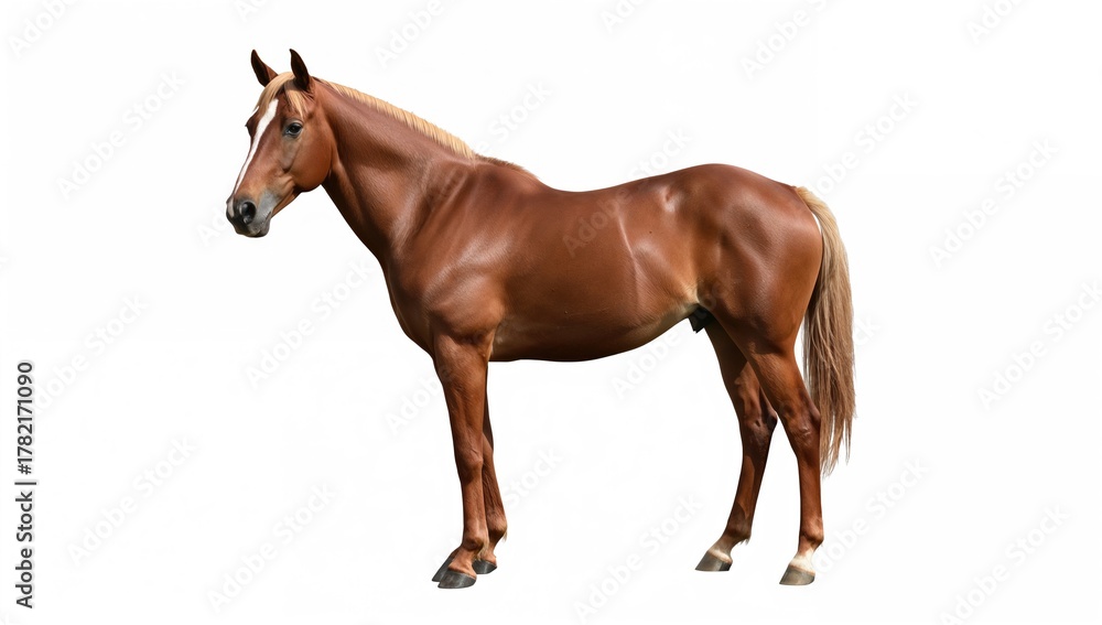 Obraz premium Three-year-old Male Belgian Warmblood horse on a white backdrop, showcasing equine beauty and breed characteristics