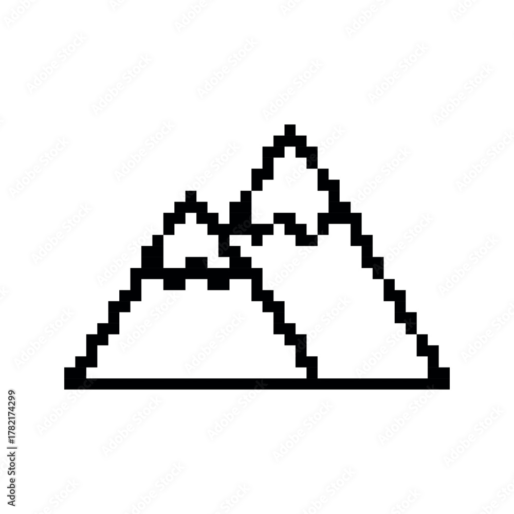 Fototapeta premium Pixelated Mountain Range Outline with Snowy Peaks on White Background
