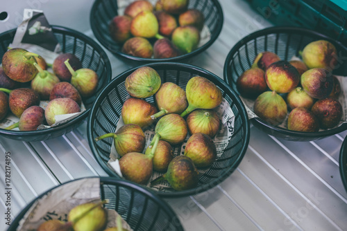 Fresh figs in baskets at a local market in Japan